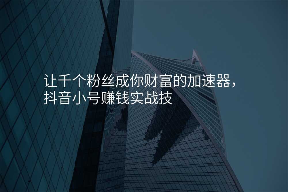 让千个粉丝成你财富的加速器,抖音小号赚钱实战技