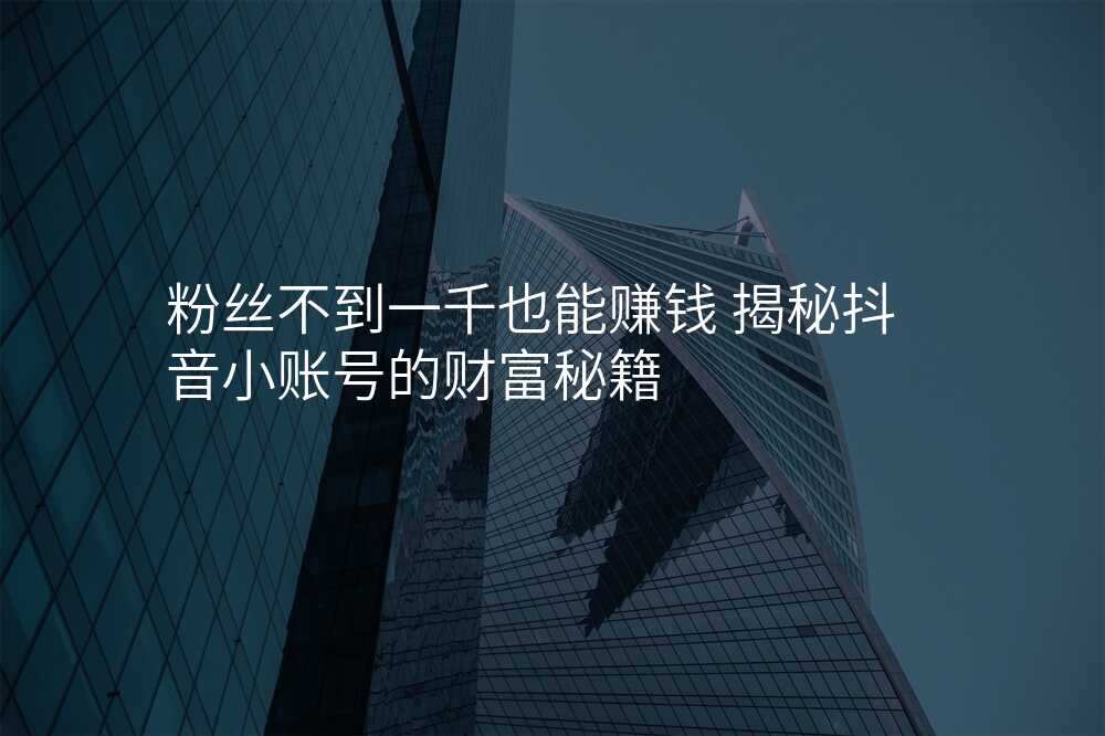 粉丝不到一千也能赚钱 揭秘抖音小账号的财富秘籍