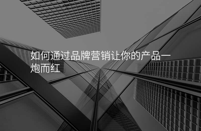 如何通过品牌营销让你的产品一炮而红