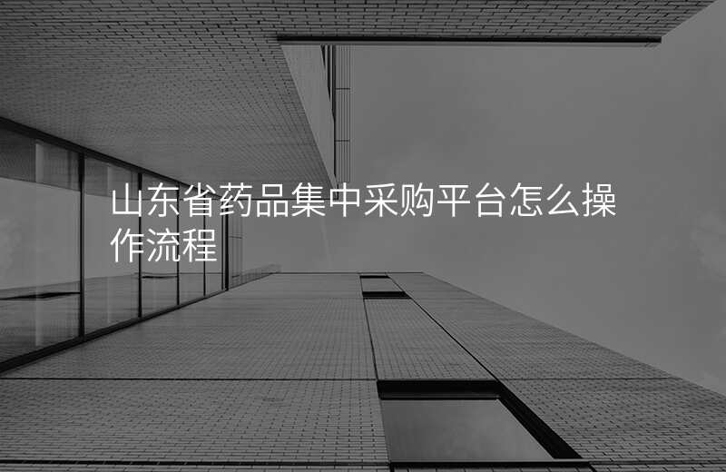 山东省药品集中采购平台怎么操作流程
