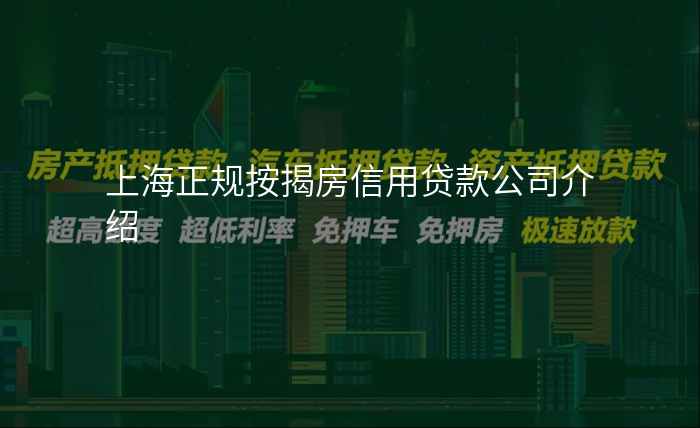上海正规按揭房信用贷款公司介绍