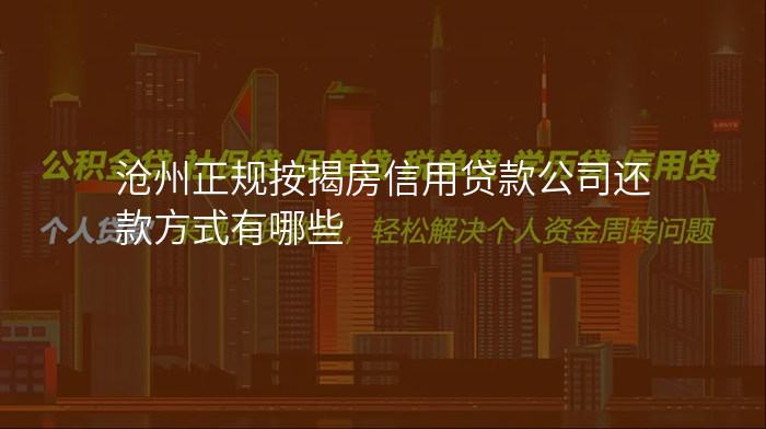 沧州正规按揭房信用贷款公司还款方式有哪些