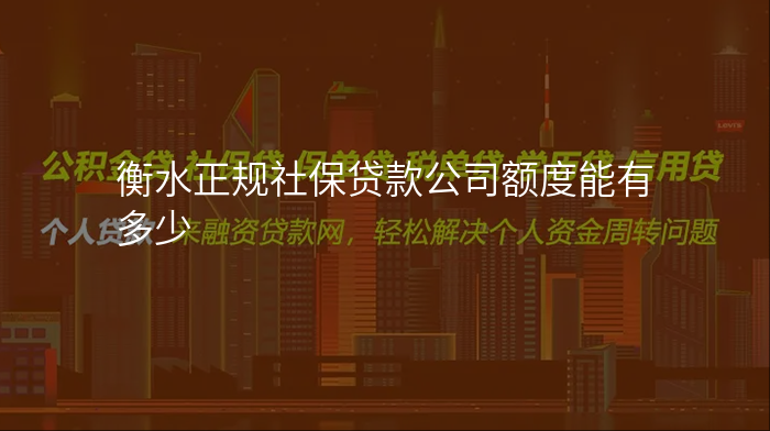 衡水正规社保贷款公司额度能有多少
