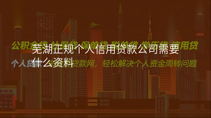 芜湖正规个人信用贷款公司需要什么资料